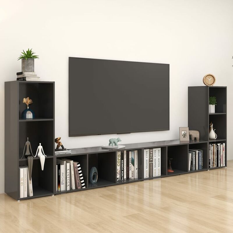 

Muebles para TV 4 uds aglomerado gris 107x35x37 cm