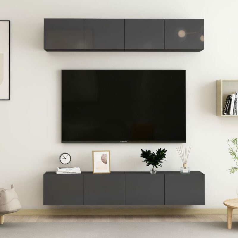 

Muebles para TV 4 uds aglomerado gris brillante 100x30x30 cm