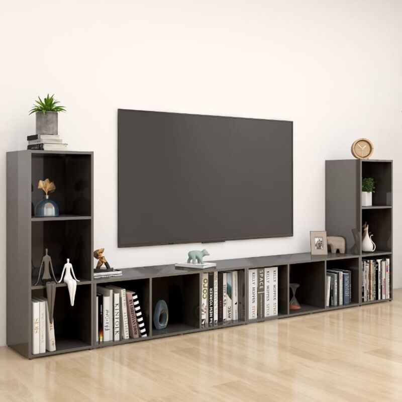 

Muebles para TV 4 uds aglomerado gris brillante 107x35x37 cm