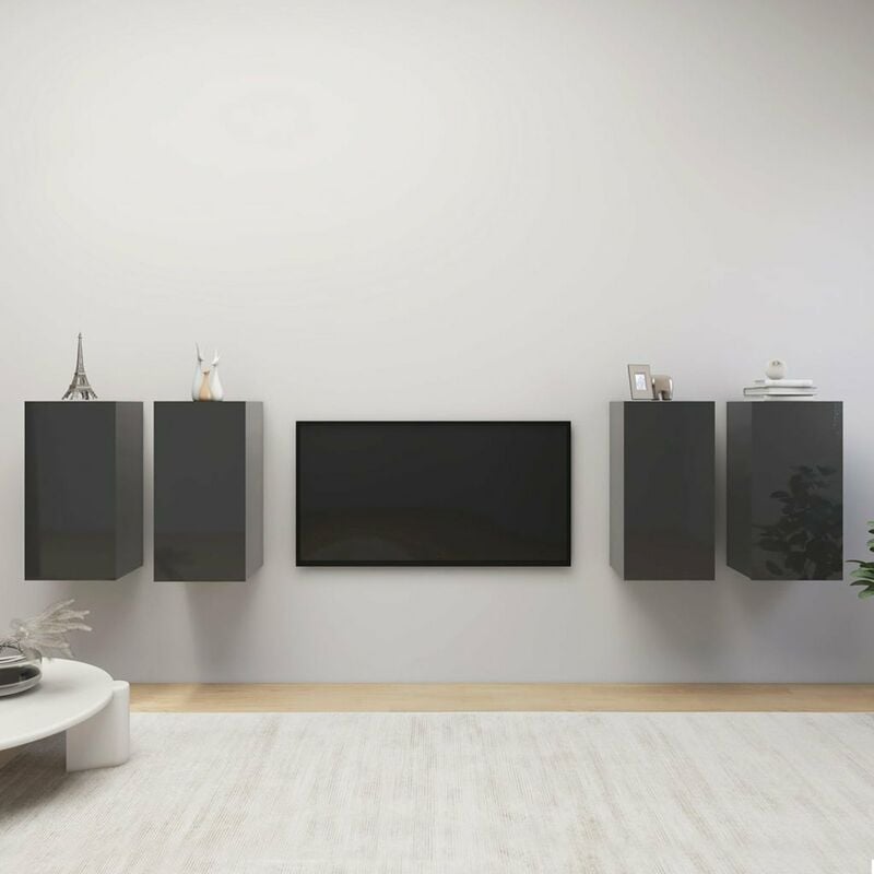 

Muebles para TV 4 uds aglomerado gris brillante 30,5x30x60 cm