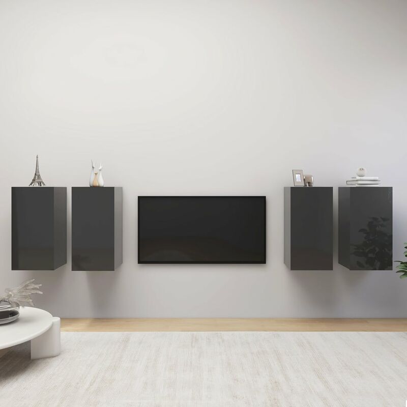 

Muebles para TV 4 uds aglomerado gris brillante 30,5x30x60 cm