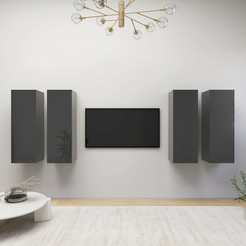 

Muebles para TV 4 uds aglomerado gris brillante 30,5x30x90 cm