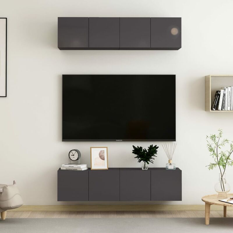 

Muebles para TV 4 uds aglomerado gris brillante 60x30x30 cm