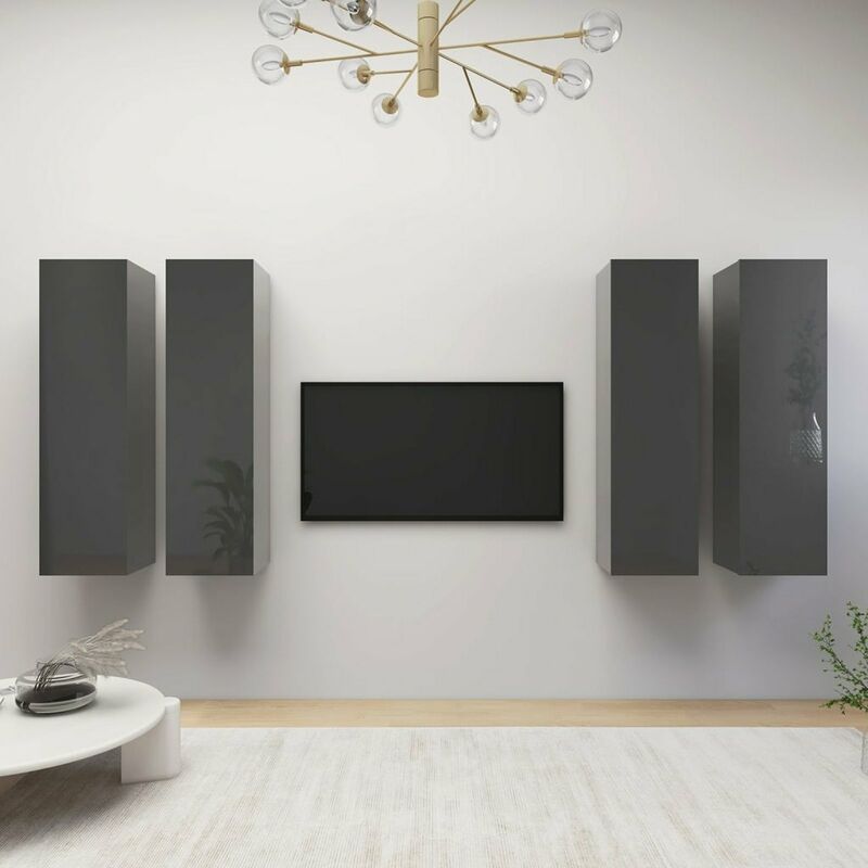 

Muebles para TV 4 uds aglomerado gris brillo 30,5x30x110 cm