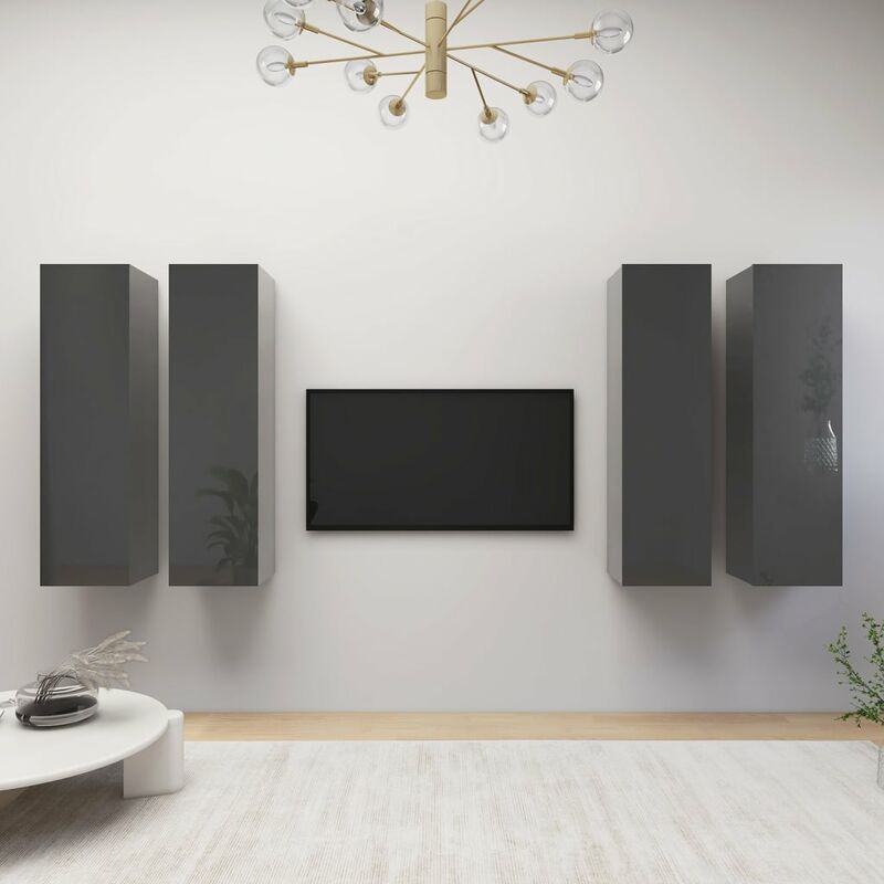 

Muebles para TV 4 uds aglomerado gris brillo 30,5x30x110 cm