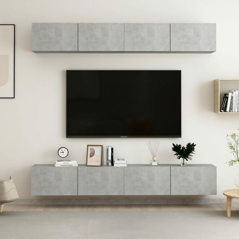 

Muebles para TV 4 uds aglomerado gris hormigón 100x30x30 cm