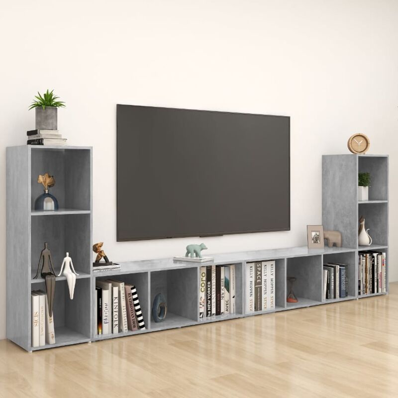 

Muebles para TV 4 uds aglomerado gris hormigón 107x35x37 cm