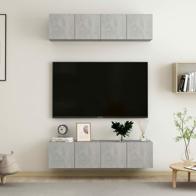 

Muebles para TV 4 uds aglomerado gris hormigón 60x30x30 cm