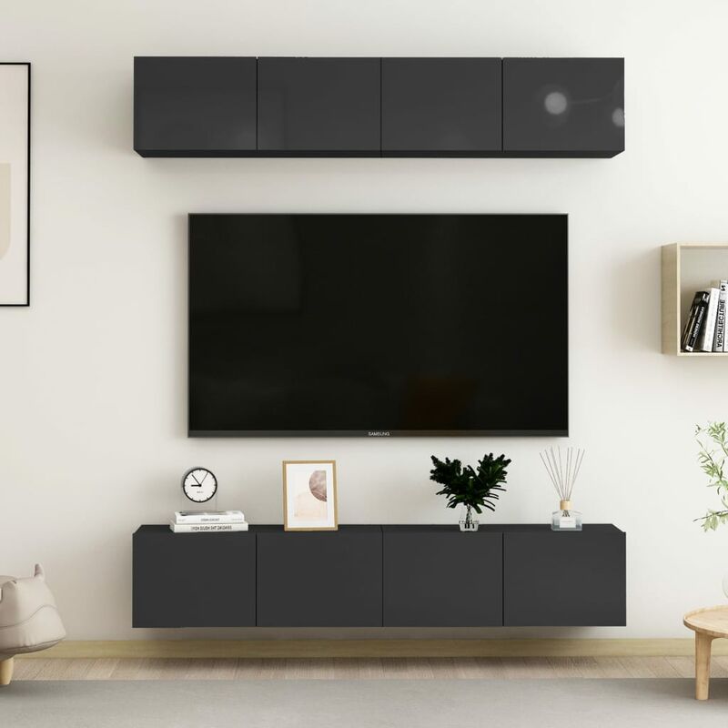 

Muebles para TV 4 uds aglomerado negro brillante 100x30x30 cm