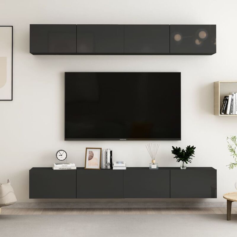 

Muebles para TV 4 uds aglomerado negro brillante 100x30x30 cm