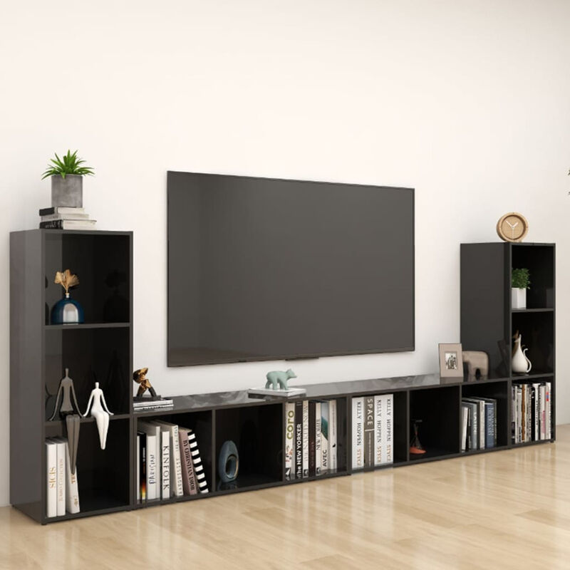 

Muebles para TV 4 uds aglomerado negro brillante 107x35x37 cm