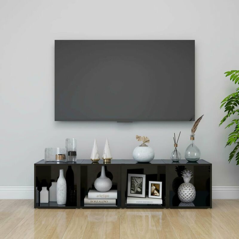 

Happyshopping - Muebles para TV 4 uds aglomerado negro brillante 37x35x37 cm