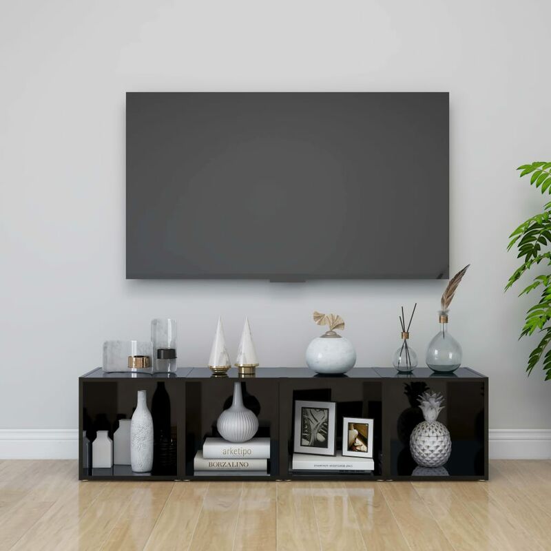 

Muebles para TV 4 uds aglomerado negro brillante 37x35x37 cm