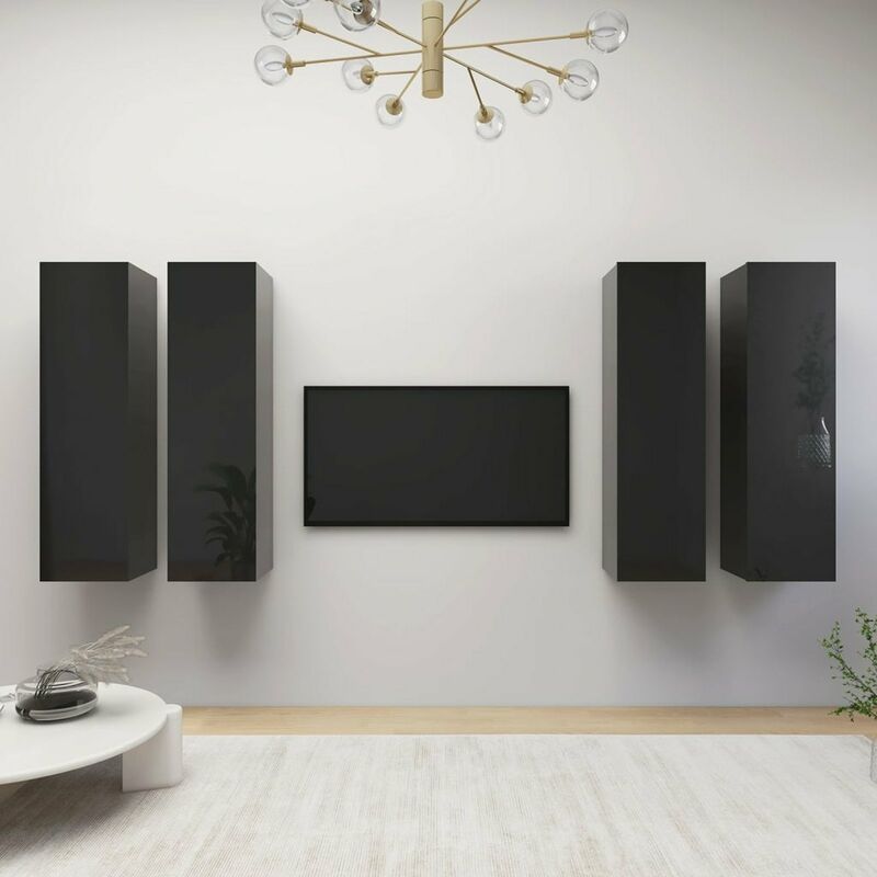 

Muebles para TV 4 uds aglomerado negro brillo 30,5x30x110 cm
