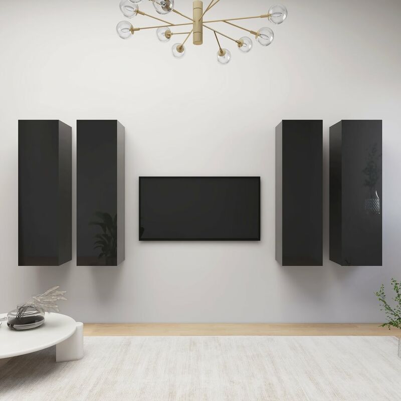 

Muebles para TV 4 uds aglomerado negro brillo 30,5x30x110 cm