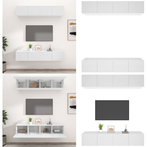 Muebles para TV 4 uds madera contrachapada blanco 80x30x30 cm - Muebles de pared - Muebles de madera contrachapada