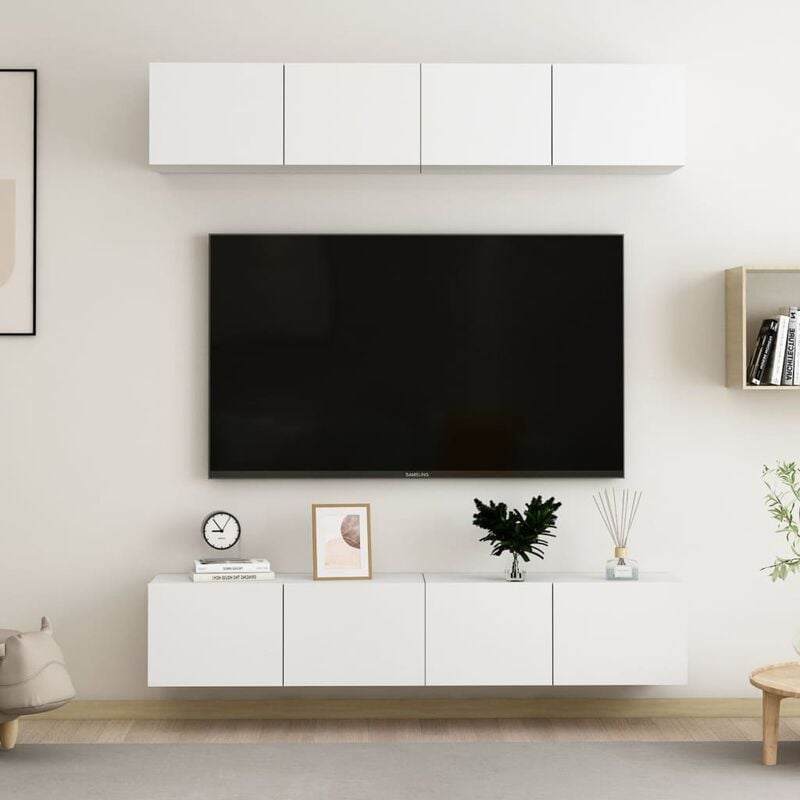 

Muebles para TV 4 unidades aglomerado blanco 80x30x30 cm