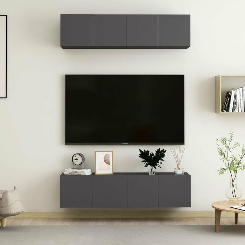 

Muebles para TV 4 unidades aglomerado gris 60x30x30 cm