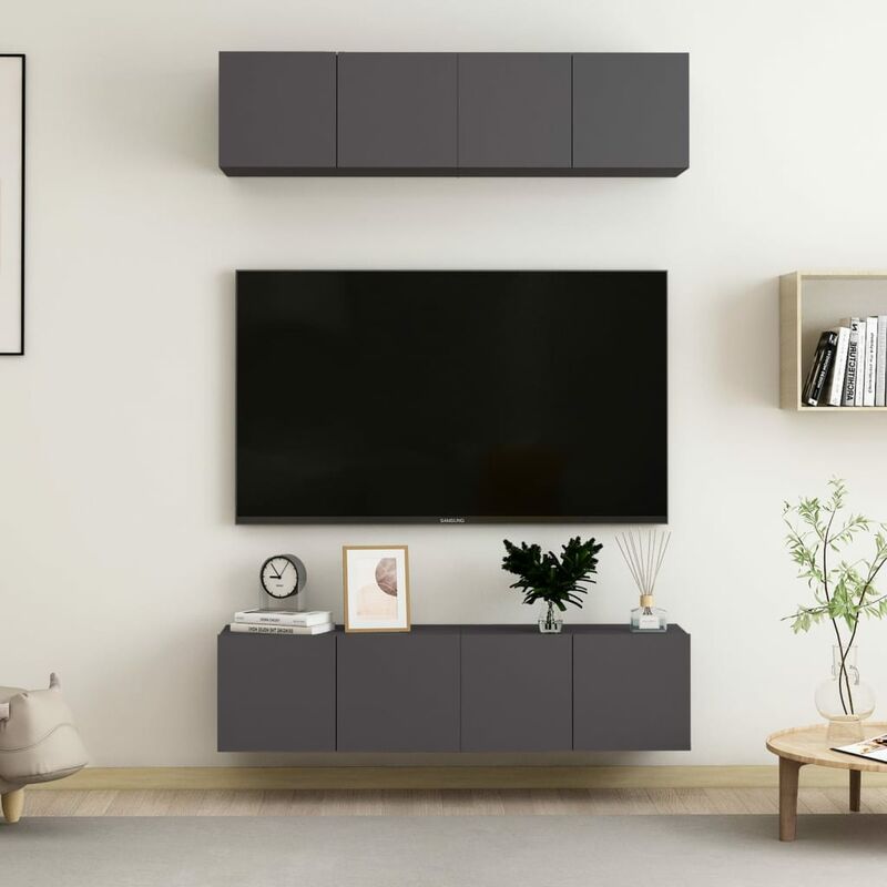 

Muebles para TV 4 unidades aglomerado gris 60x30x30 cm
