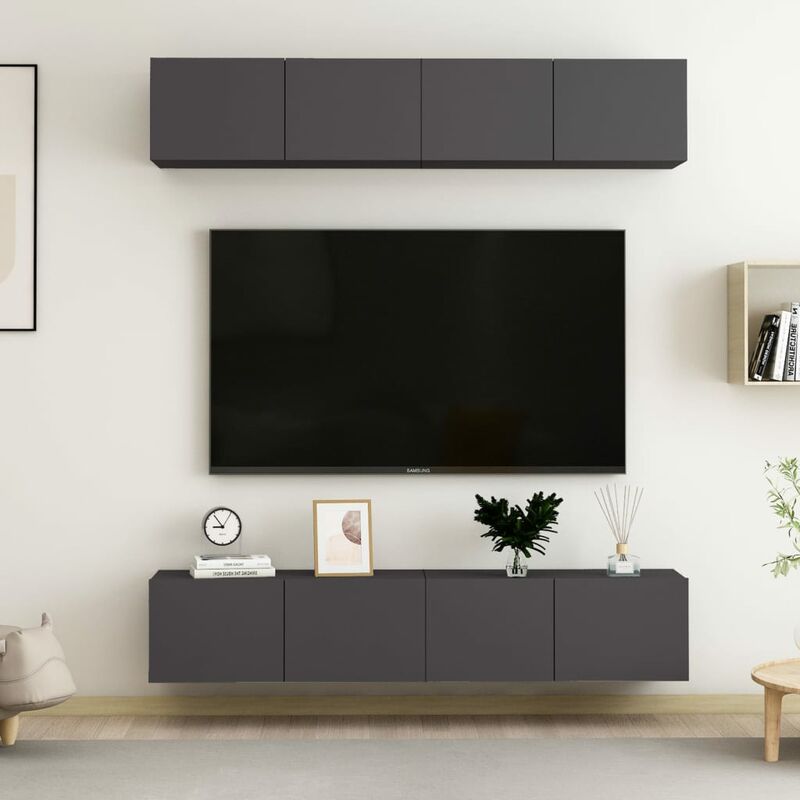 

Muebles para TV 4 unidades aglomerado gris 80x30x30 cm