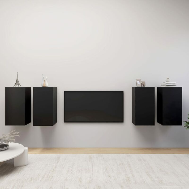 

Muebles para TV 4 unidades aglomerado negro 30,5x30x60 cm
