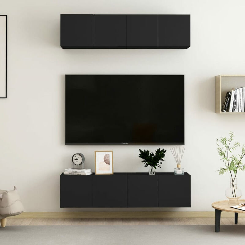 

Muebles para TV 4 unidades aglomerado negro 60x30x30 cm