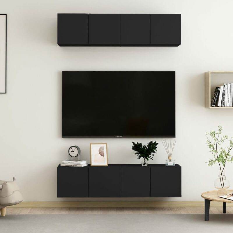 

Muebles para TV 4 unidades aglomerado negro 60x30x30 cm