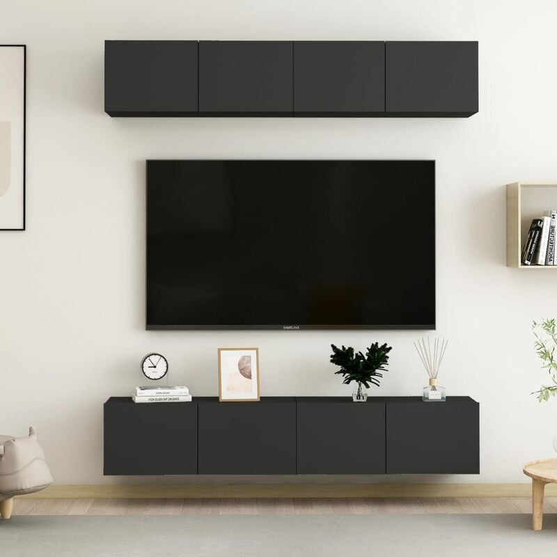 

Muebles para TV 4 unidades aglomerado negro 80x30x30 cm