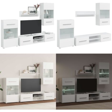 Muebles para TV 5 piezas con iluminación LED blanco mate - Almacenamiento - Iluminación LED