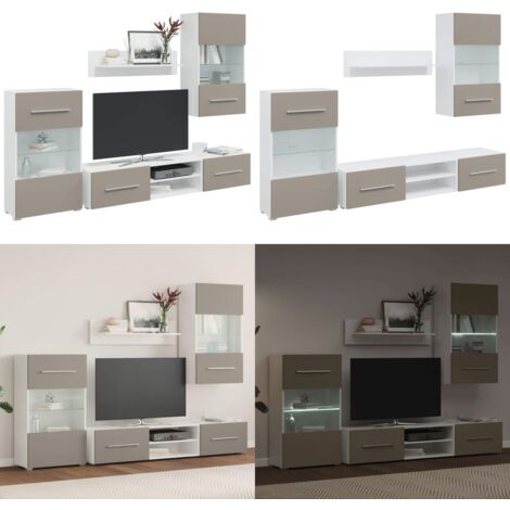 Muebles para TV 5 piezas con iluminación LED gris piedra - Almacenamiento - Iluminación LED