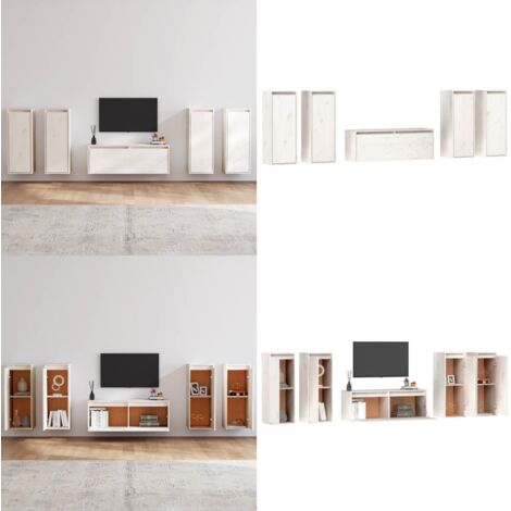 Muebles para TV 5 piezas madera maciza de pino blanco - Muebles para pared - Armario colgante