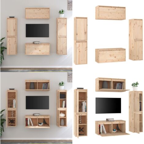 Muebles para TV 6 piezas madera maciza de pino - Muebles para TV - Armario colgante