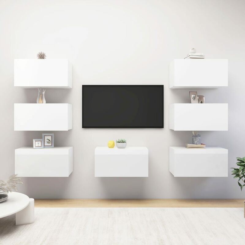 

Muebles para TV 7 uds aglomerado blanco brillante 30,5x30x60 cm