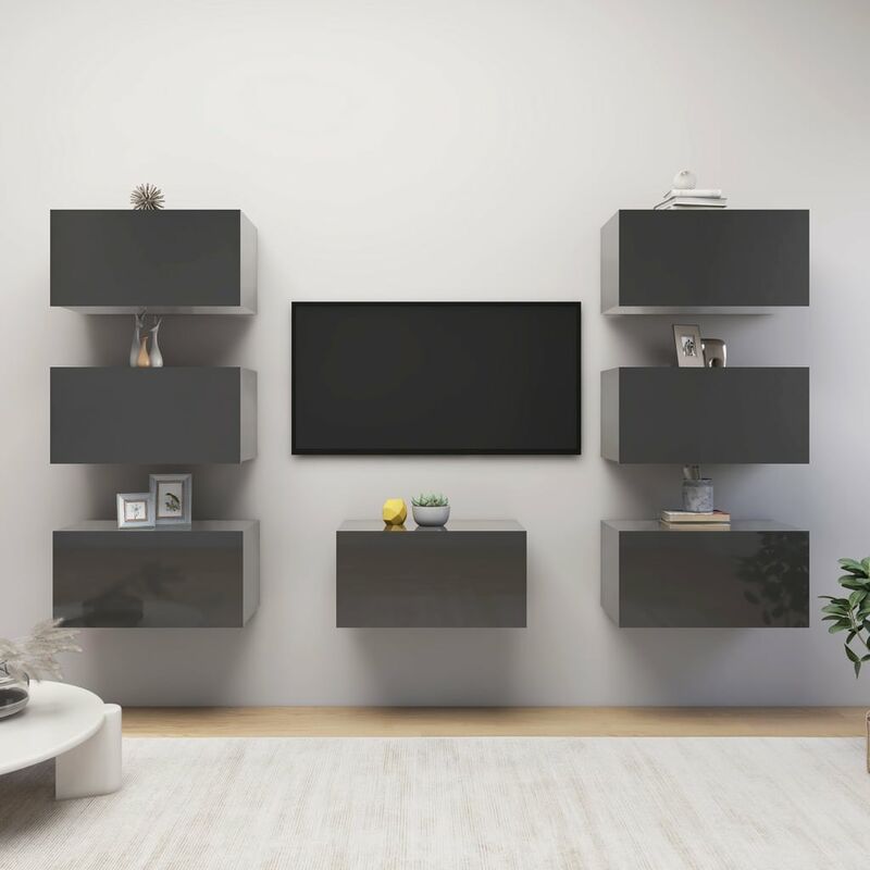 

Muebles para TV 7 uds aglomerado gris brillante 30,5x30x60 cm