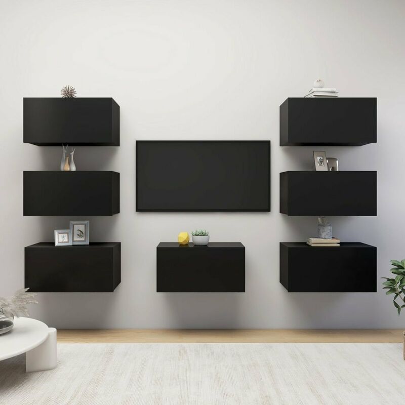 

Muebles para TV 7 unidades aglomerado negro 30,5x30x60 cm