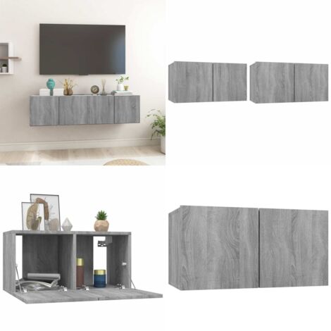 Muebles para TV colgantes 2 uds madera gris Sonoma 60x30x30 cm - Muebles colgantes - Muebles de pared