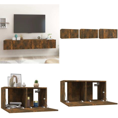 Muebles para TV colgantes 3 uds roble ahumado 60x30x30 cm - Muebles colgantes - Muebles de pared