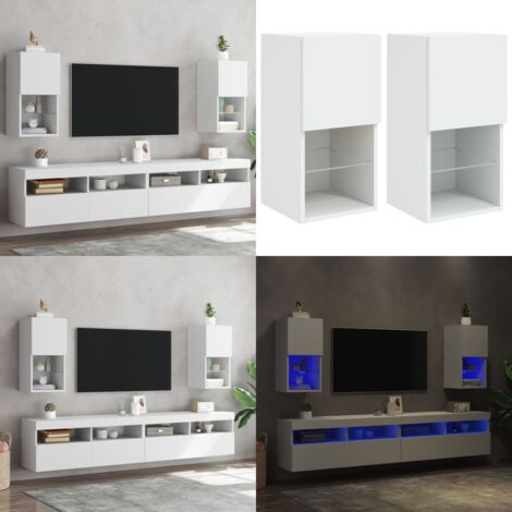 Muebles para TV con luces LED 2 uds blanco 30,5x30x60 cm - Soportes para TV - Muebles LED