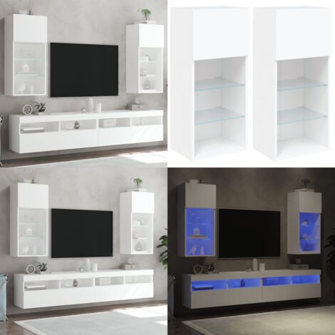 Muebles para TV con luces LED 2 uds blanco 40,5x30x90 cm - Soportes de TV - Muebles LED