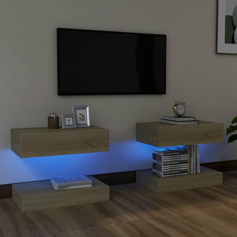 

Muebles para TV con luces LED 2 uds color roble Sonoma 60x35cm