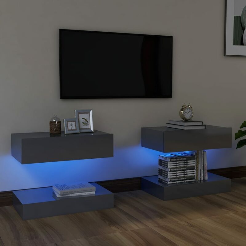 

Muebles para TV con luces LED 2 uds gris brillante 60x35 cm