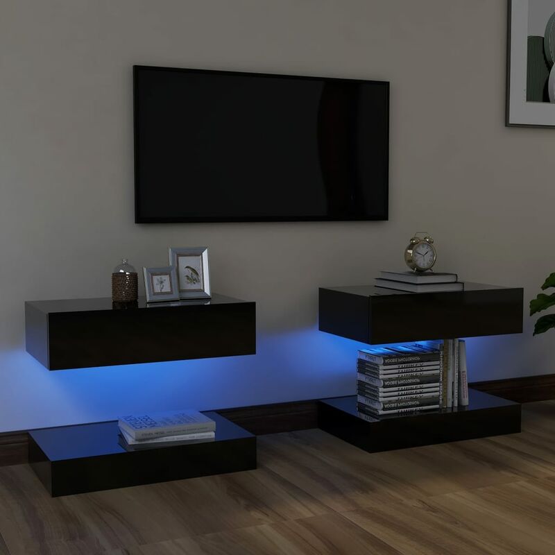 

Muebles para TV con luces LED 2 uds negro brillante 60x35 cm