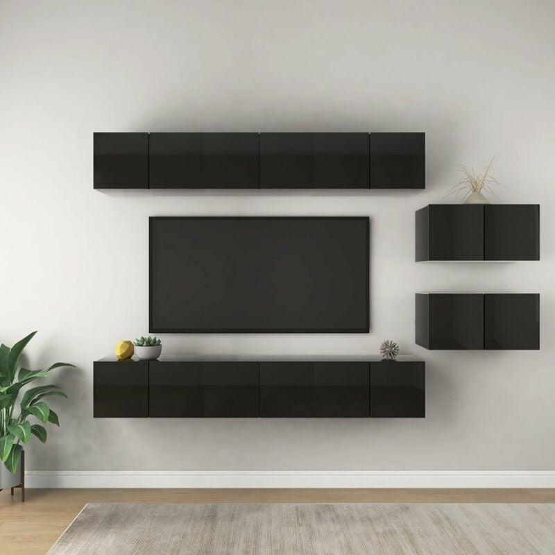 

Muebles para TV de 8 piezas aglomerado negro brillante