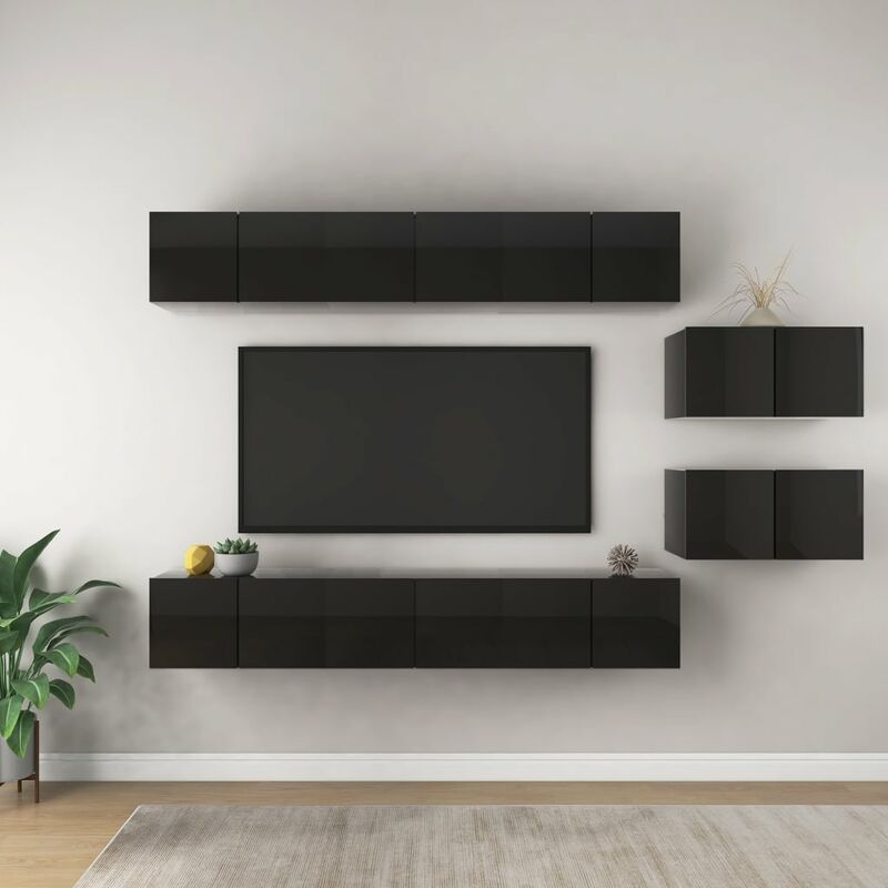 

Muebles para TV de 8 piezas aglomerado negro brillante