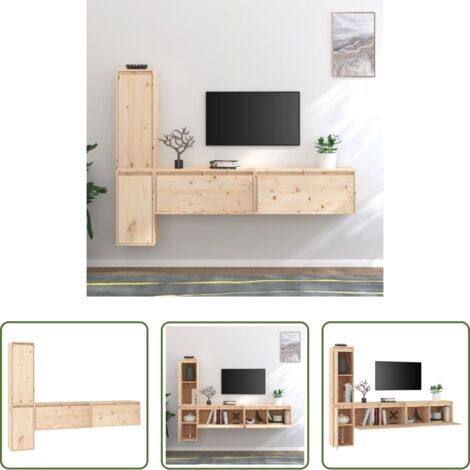 Muebles para TV -  Muebles para TV 4 piezas madera maciza de pino
