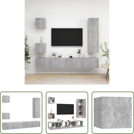 Muebles para TV -  Set muebles de salón TV 5 pzas madera ingeniería gris hormigón