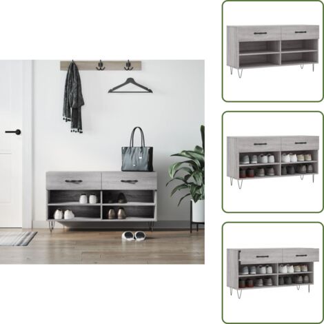 Muebles para zapatos - vidaXL Banco zapatero madera de ingeniería gris Sonoma 102x35x55 cm - Banco de madera contrachapada