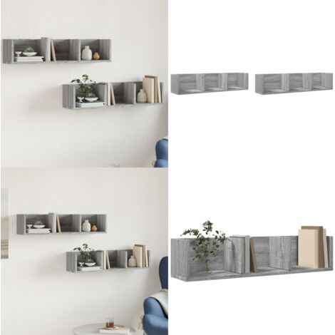 Muebles pared 2 uds madera ingeniería gris Sonoma 75x18x16,5 cm - Muebles de madera - Armario de madera