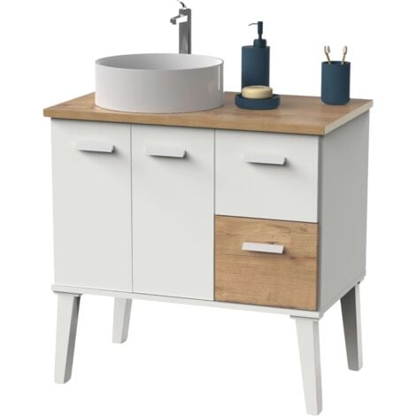 MIROYTENGO Mueble de Baño Aqua Estilo Nórdico en Color Blanco y Roble Gold con 2 Puertas y 2 Cajones 82x92x50 cm (Sin Lavabo)