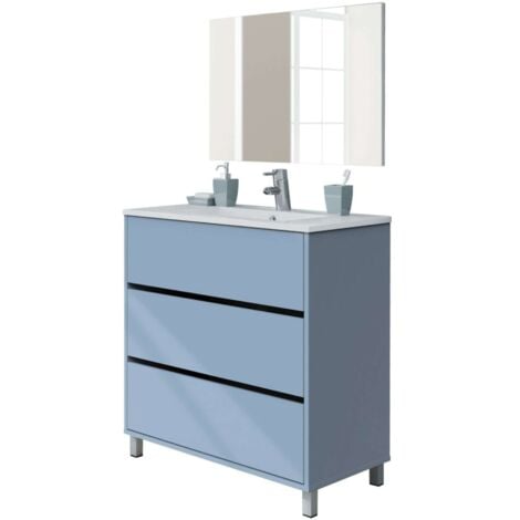 MIROYTENGO Mueble de Baño 82 cm Kalma con Patas y Espejo (Sin Lavabo) Color Azul Talco